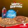 Telepizza tiene en promocion 2 pizzas medianas 4 ingredientes + bedida de 3 lts a $13.990