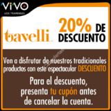 Presenta tu cupon en Tavelli  de Mall Los Trapenses y podras optar por un 20% de descuento  en tu cuenta final