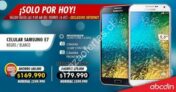 Oferta nocturna Abcdin celular Samsung E7, con cámara de 13MP con flash y cámara frontal de 5MP por sólo $169.990