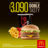 Por todo octubre Mcdonald tiene una gran promoción doble tasty a $3.090