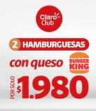 Cupón Claro Club de 2 hamburguesas con queso por solo $1.980