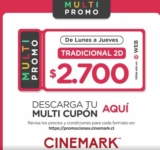 Cupón Cinemark entradas desde $2.700 válido al jueves 8 de junio
