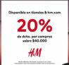 Promoción H&M 20% de descuento por compras sobre $40.000 en tiendas y online